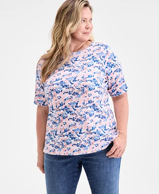 Style & Co Plus Printed Elbow-Sleeve Knit Top