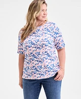 Style & Co Plus Printed Elbow-Sleeve Knit Top