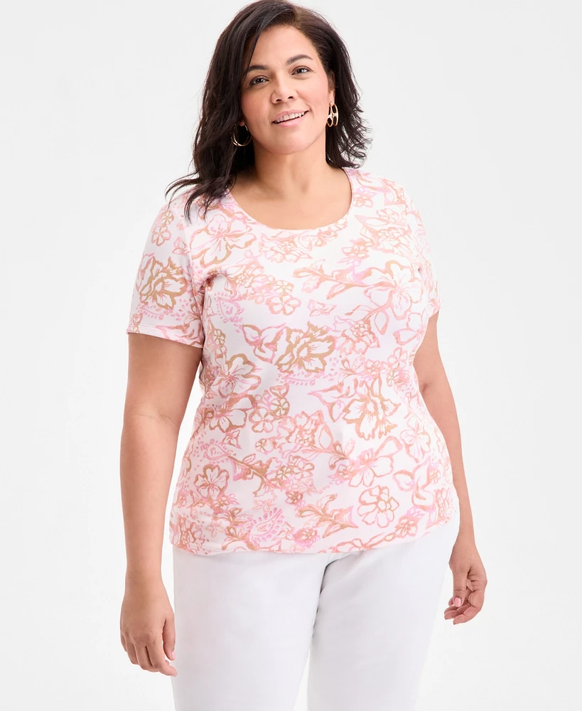 Style & Co Plus Printed Scoop-Neck Top, Exclusively at Macy's