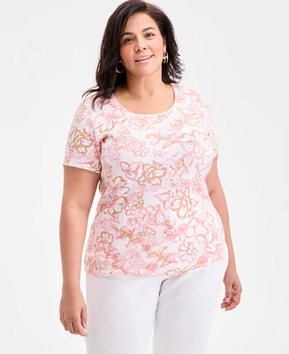 Style & Co Plus Printed Scoop-Neck Top, Exclusively at Macy's