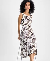 Connected Women's Floral Ruched-Waist Midi Dress