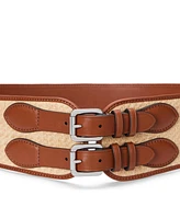 Lauren Ralph Textured Raffia and Leather Double-Buckle Wide Belt
