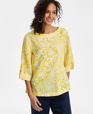 Charter Club Women's 100% Printed 3/4-Sleeve Top, Exclusively at Macy's