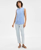 Nautica Jeans Women's Striped Ruffle-Neck Sleeveless Top