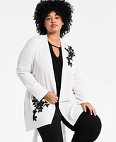 Anne Klein Plus Lace-Applique Open-Front Cardigan