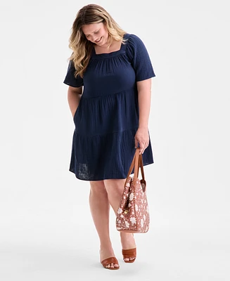 Style & Co Plus Square-Neck Tiered Dress, Exclusively at Macy's