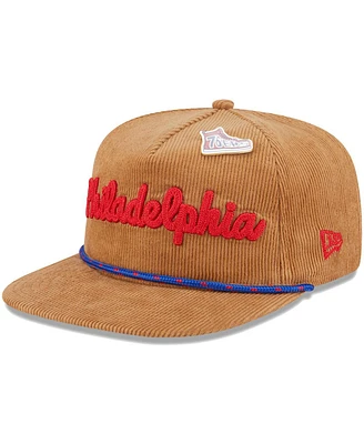 New Era Men's Tan Philadelphia 76ers Victory Grove Corduroy Sneaker Pin Golfer Adjustable Hat