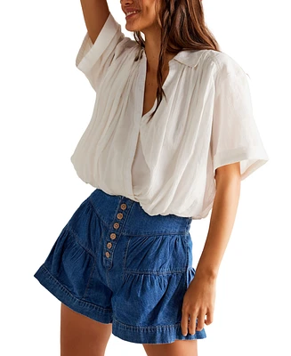 Free People Women's Fleur High-Rise Button-Front Cotton Denim Shorts