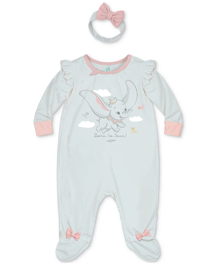 Disney Baby Girls Dumbo Footed Coverall & Headband, 2 Piece Set
