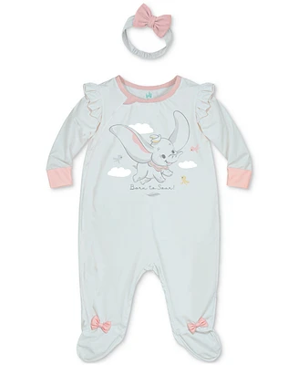 Disney Baby Girls Dumbo Footed Coverall & Headband, 2 Piece Set