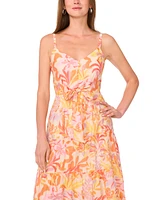 Msk Women's Printed-Chiffon Tie-Waist Tiered Maxi Dress