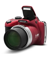 Minolta MN53Z 16MP Fhd Digital Camera with 53x Optical Zoom, Wi-Fi, Red Bundle with Shoulder Bag, Octopus Tripod, 32GB Sd Card, Reader, Card Case, Cle