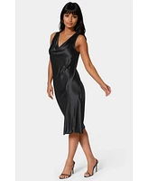 bebe Women's Drape Front Sleeveless Satin Midi Dress