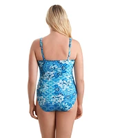 ShapeSolver Sport by Mimi Flamingo Spa Collection Shirred Bodice Tank One Piece Swimsuit