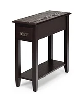Gymax 2 Tier End Bedside Sofa Side Table Narrow Nightstand w/Drawer &Shelf