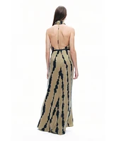 Nocturne Women's Belt Detailed Printed Maxi Dress