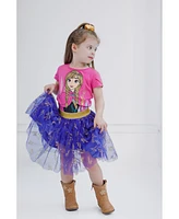 Disney Princess Moana Frozen T-Shirt Tulle Skirt and Scrunchie 3 Piece Outfit Set