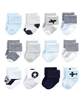 Luvable Friends Cotton Rich Baby Terry Socks 24-Pack, Airplane, 0-6 Months