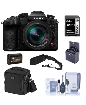 Panasonic Lumix GH7 Camera with Lumix G Leica Dg Vario-Elmarit 12-60mm f/2.8-4 Lens, Bundle with 64GB Memory Card, Li-Ion Battery and 62mm Filter Kit