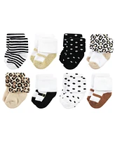 Hudson Baby Cotton Rich Terry Socks 16-Pack, Neutral Leopard, 0-6 Months