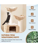 Cattail Cat Tower with Sisal Scratching Posts, Perch & Condo Cozy Multi-Level Playhouse for Cats