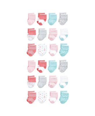 Luvable Friends Baby Boys Cotton Rich Terry Socks 24-Pack, Coral Dots, 0-6 Months