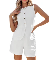 Women's Hamptons Summer White Vest & Shorts Set