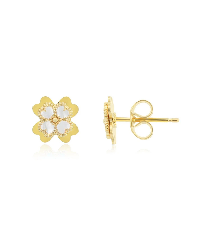 The Lovery White Enamel Four Leaf Clover Stud Earrings 14K Gold