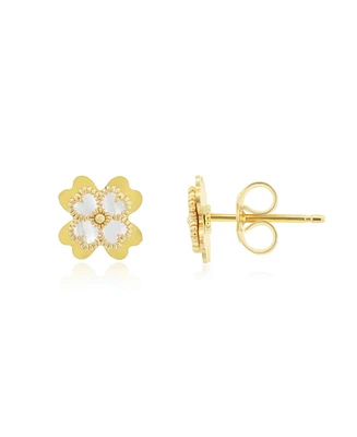 The Lovery White Enamel Four Leaf Clover Stud Earrings 14K Gold