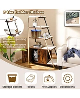 Large Cat Litter Box Enclosure with Storage & Ladder Shelf Stylish & Functional Hidden Litter Cabinet