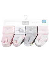 Hudson Baby Baby Boys Hudson Cotton Rich Terry Socks 16-Pack, Pink Gray Elephant, 0-6 Months