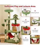 Cute Christmas Cat Tree with Scratching Posts & Gift Box-Shaped Condo Festive Playhouse for Cats