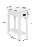 Gymax Set of 2 Nightstand 2 Tier End Bedside Sofa Side Table w/Drawer &Shelf