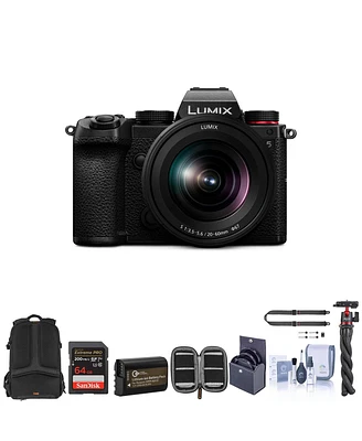 Panasonic Lumix Dc-S5 Mirrorless Camera with Lumix S 20-60mm L-Mount Lens Bundle with 64GB Sd Card, Backpack, Shoulder Strap, Mini Tripod, Extra Batte