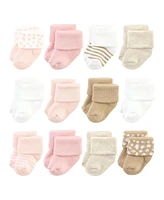 Hudson Baby Cotton Rich Baby Terry Socks 24-Pack, Pink Cheetah, 0-6 Months