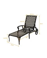 Lounge Chairs for Outside Set of 3 with Side Table & Cushion Patio Cast Aluminum Chaise Pool Outdoor Chairs, Bronze