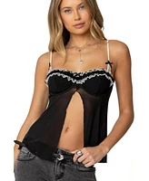 Edikted Womens Cia Sheer Split Front Bra Top