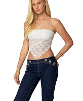 Edikted Womens Sheer Lace Handkerchief Top