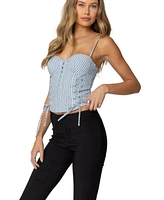 Edikted Womens Lois Lace Up Pinstripe Corset