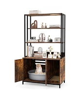 Cat Litter Box Enclosure with Storage & 3-Tier Shelves Stylish & Functional Hidden Litter Cabinet