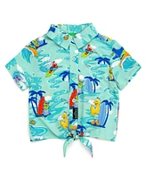 Sesame Street Big Bird Cookie Monster Elmo Oscar the Grouch Matching Family Hawaiian Button Down Shirt Infant to Little Kid