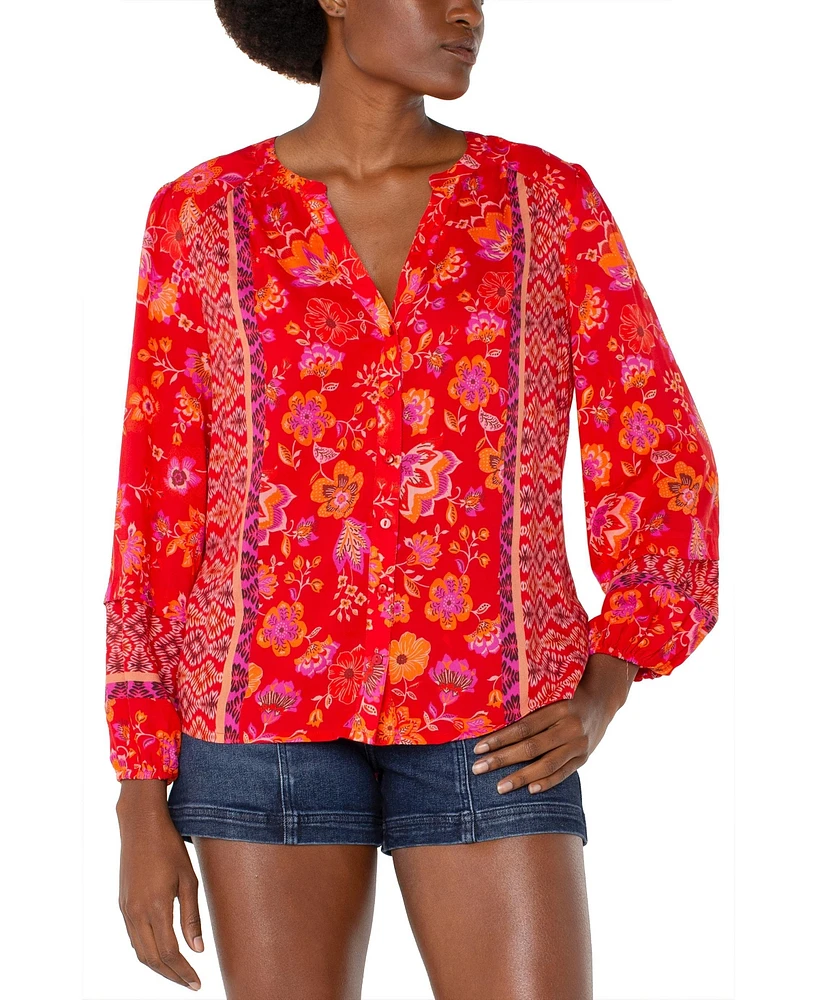 Liverpool Los Angeles Women's Long Sleeve Button Front Woven Blouse