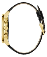 Guess Men's Multifunction Black Genuine Leather Watch, 44mm