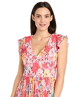 R & M Richards Women's Floral V-Neck Pleated Dress