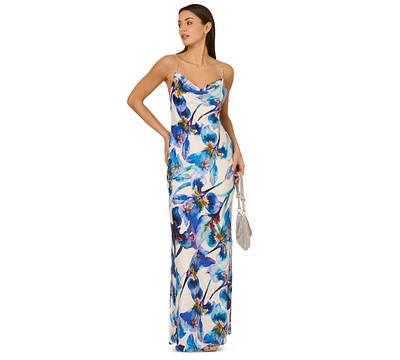 Adrianna by Papell Women's Printed Cowl Neck Sleeveless Gown