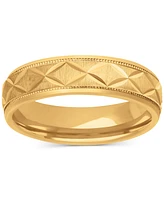 Men's Geometric Texture Milgrain Bead Wedding Band 18k Gold-Plated Sterling Silver