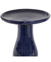 21" H Ceramic Bird Bath for Outside - Hand-Painted Outdoor Bird Bath Bowl, Uv/Frost-Resistant Finish - Dark Blue - Cut Out Pedestal