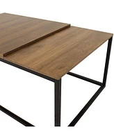 39-Inch W Industrial-Style Coffee Table with Removable Serving Tray with Pvc Feet - Aluminum Tray Handles