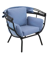 Modern Luxury Egg Chair - Powder-Coated Aluminum Frame with Polyester Cushion and Retractable Canopy Blue