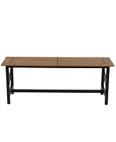 47.25-Inch x 15.25-Inch European Chestnut Wood Dining Bench with Black Powder-Coated Steel Frame - 420 lb Weight Capacity